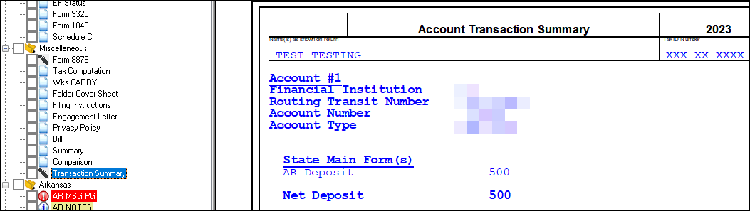 Image of the Transaction Summary in View/Print mode